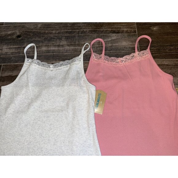 ThereAbouts 2 Girl's size XL 18.5 Lace Cami Tank tops Pink & Gray NEW - Picture 2 of 3